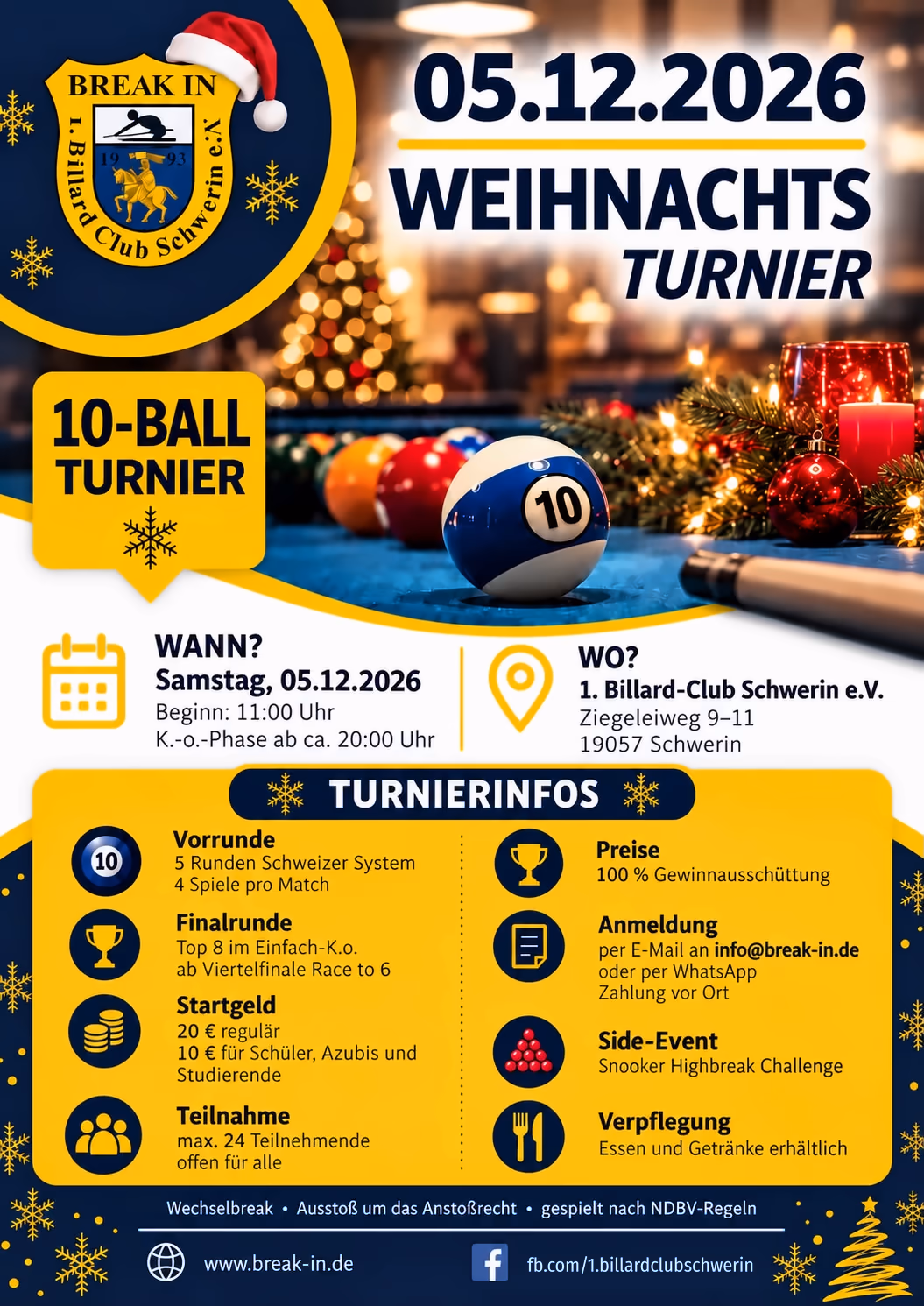 Plakat Billard Turnier Pool Schwerin Break In Winter 2026