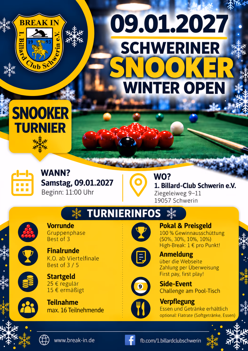 Plakat Billard Turnier Snooker Schwerin Break In Winter 2027